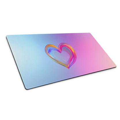 Pastel gradient heart gaming mouse pad with iridescent glass-like finish