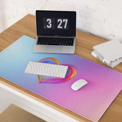 Pastel gradient heart gaming mouse pad with large size, non-slip base, smooth stitching