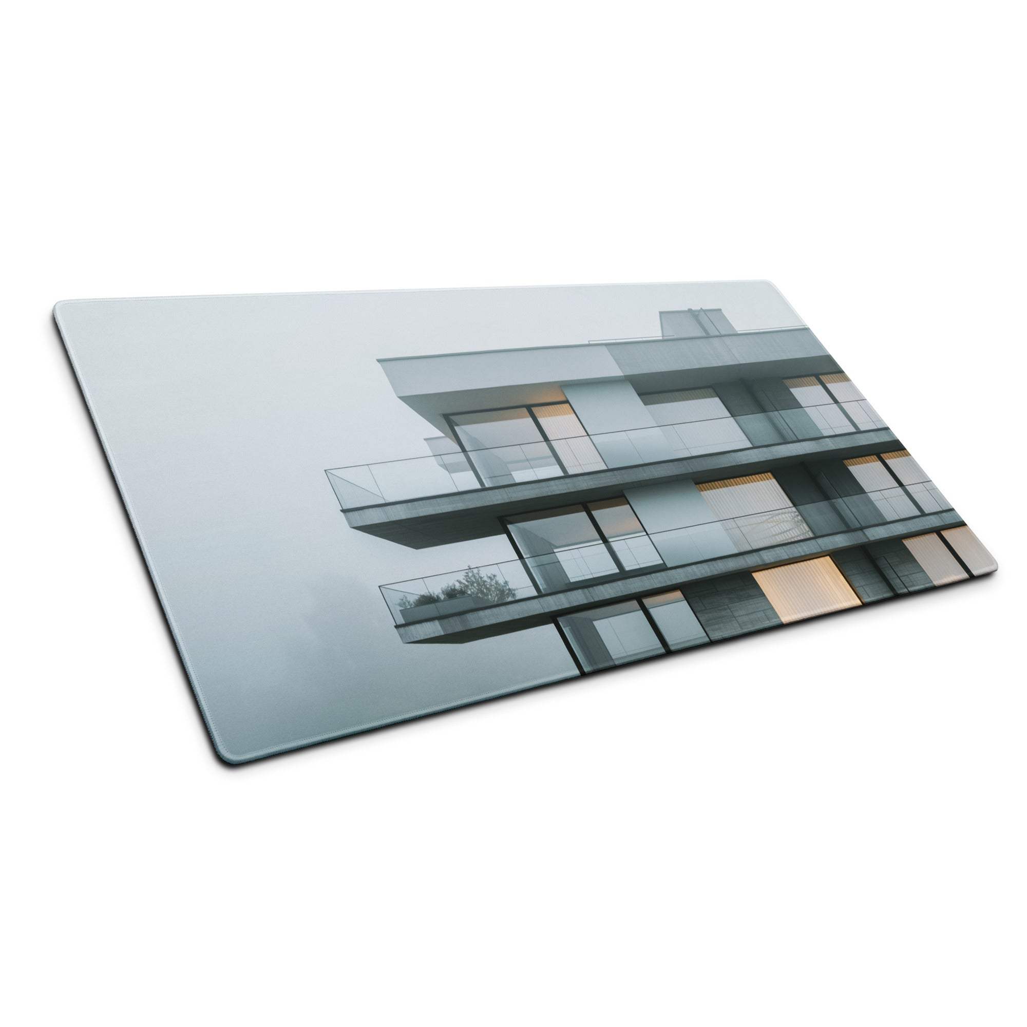 Modern glass cutting board with minimalist cityscape building design