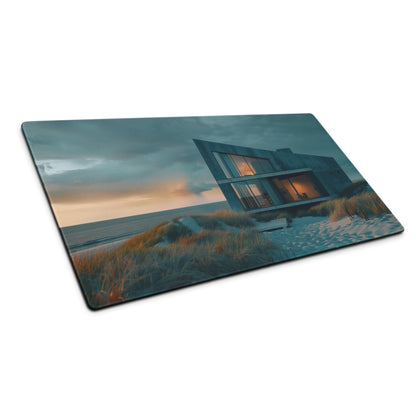 Premium moody teal gaming mouse pad with beach house print