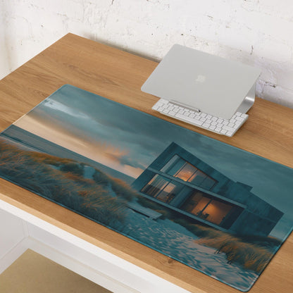 Premium moody teal large gaming mouse pad with architectural scene