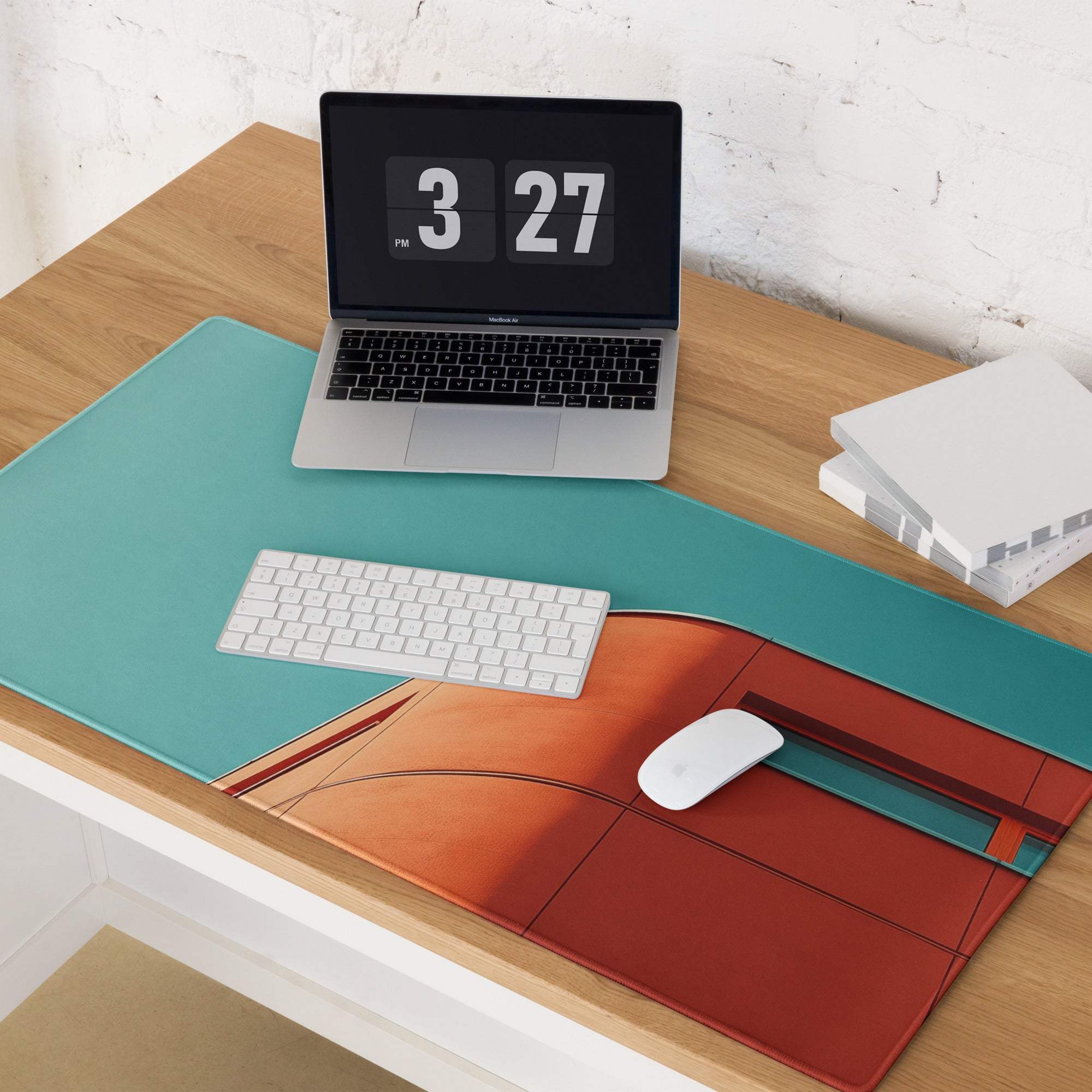 Teal and orange abstract modern gaming mouse pad large with stitching