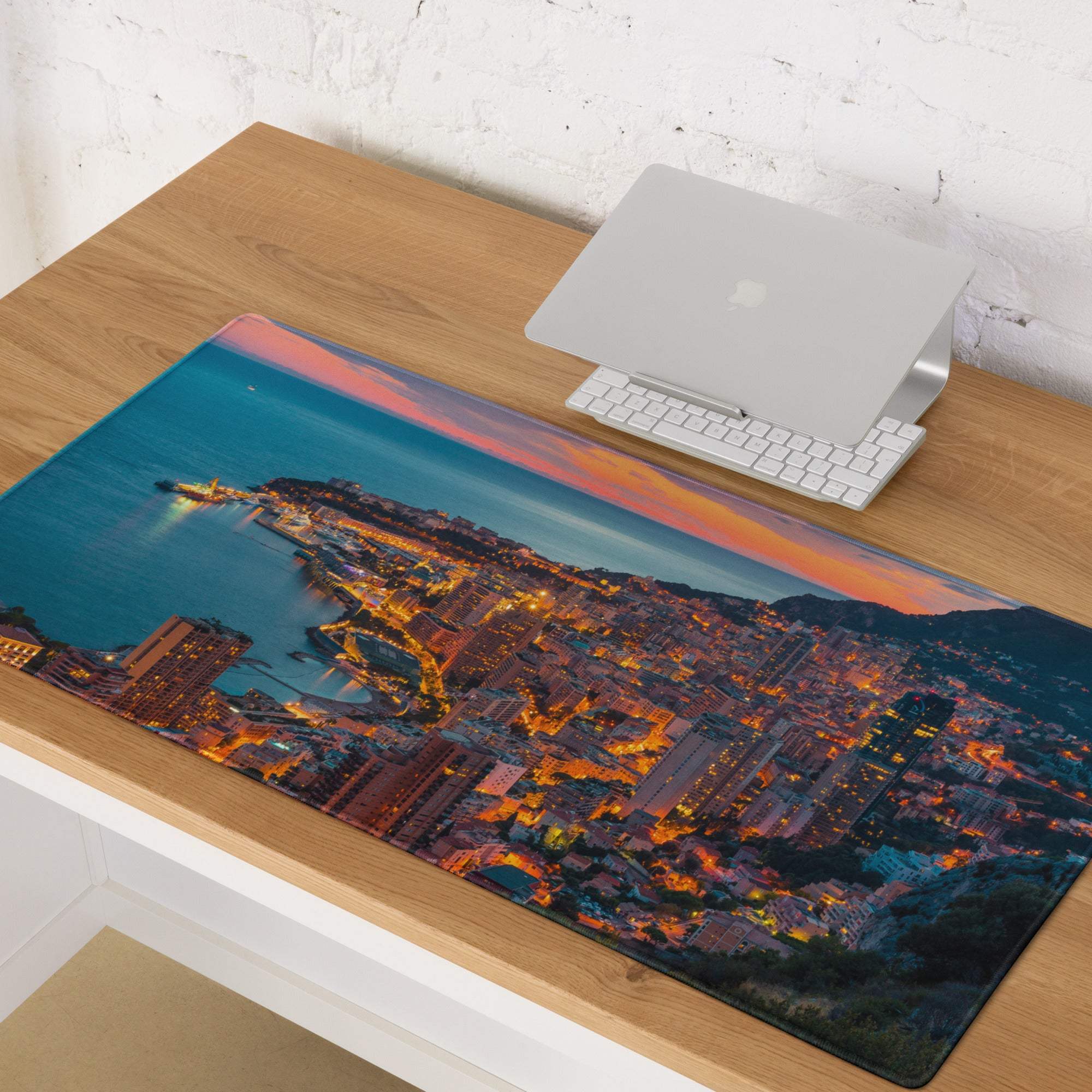 Monaco dusk cityscape gaming mouse pad with non-slip base