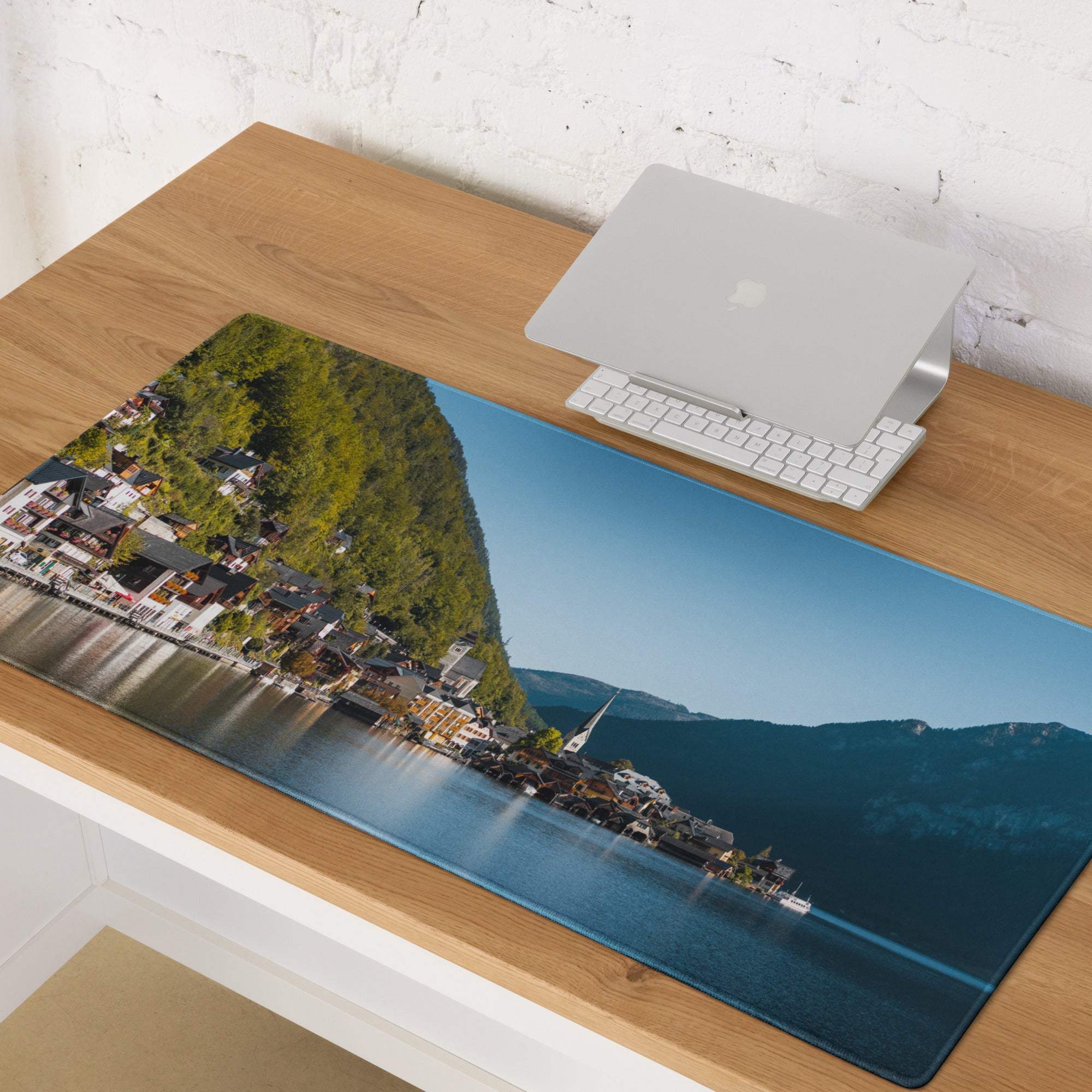 Blue Mountain Lake Hallstatt village scenic gaming mouse pad