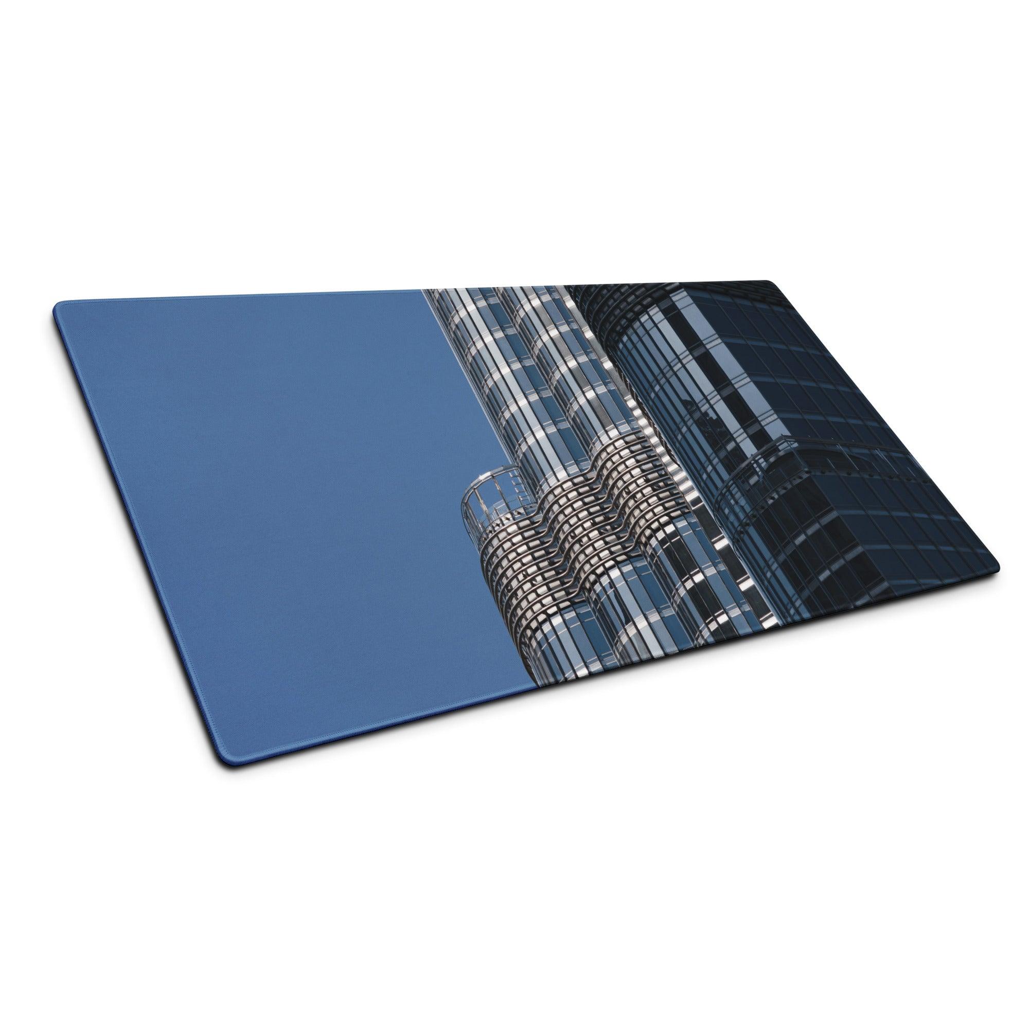 Premium large blue cityscape gaming mouse pad with skyscraper design
