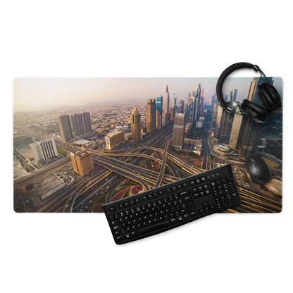 Warm sunset Dubai skyline aerial cityscape gaming mouse pad
