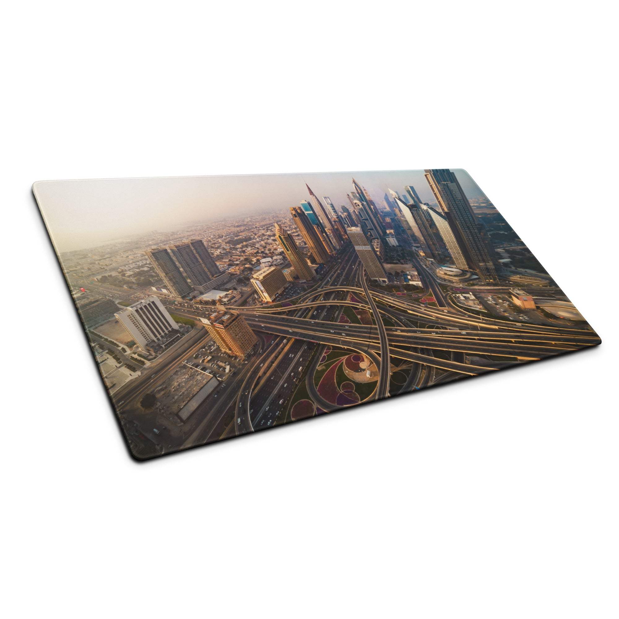 Rectangular glass cutting board with Dubai skyline aerial view