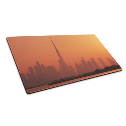 Dubai skyline silhouette on orange sunset rectangular cutting board mouse pad