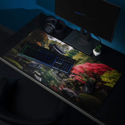 Tranquil Japanese garden gaming mouse pad with non-slip base