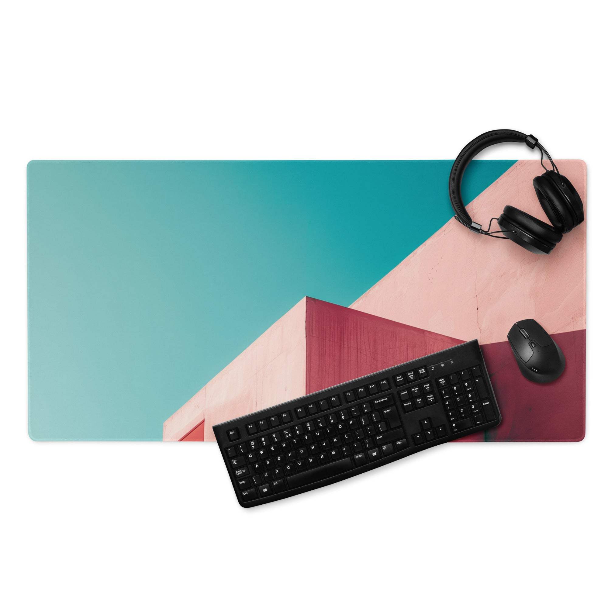 Teal and pink minimalist large gaming mouse pad with geometric design