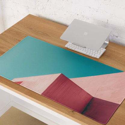 Teal and pink minimalist large gaming mouse pad with geometric design