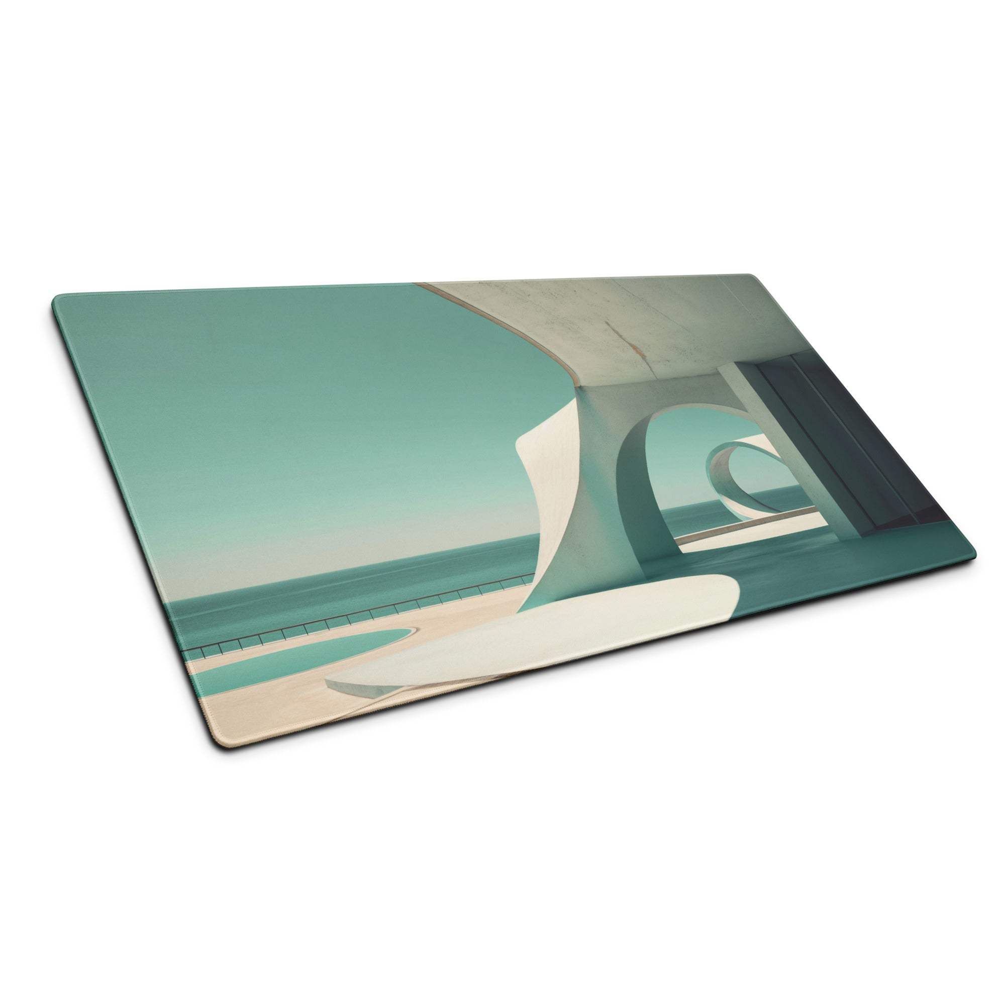 Minimalist teal architectural glass cutting board with non-slip base