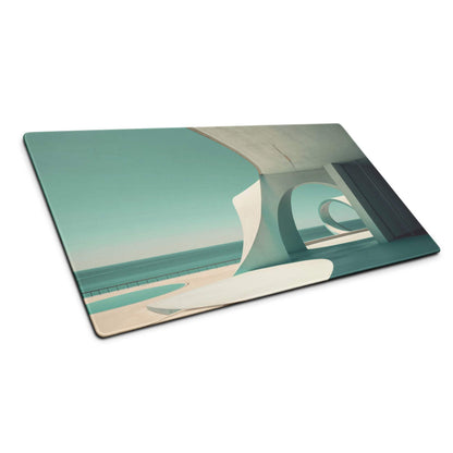 Minimalist teal architectural glass cutting board with non-slip base