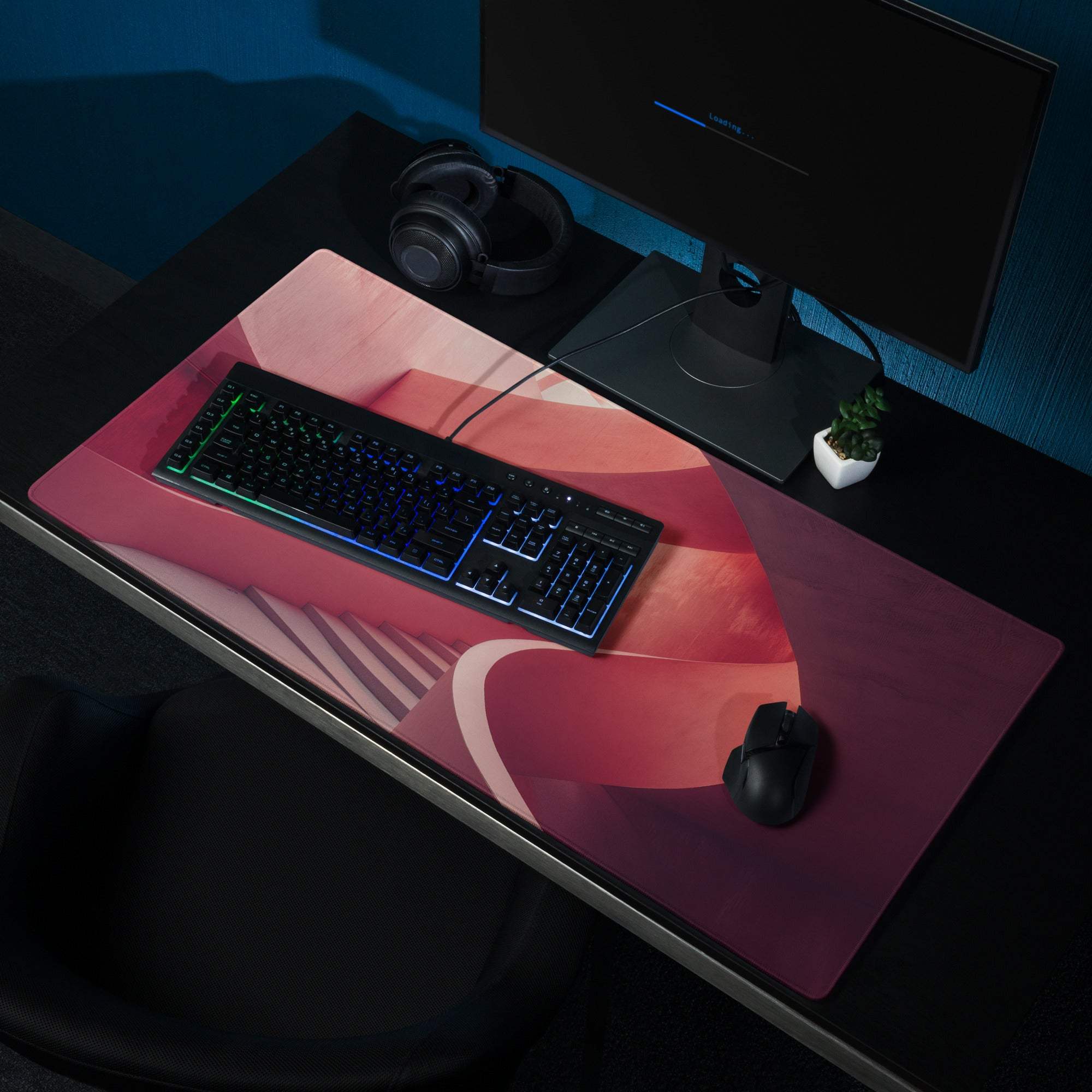 Premium abstract pink spiral gaming mouse pad with non-slip base
