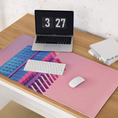 Neon pink gradient cityscape gaming mouse pad large with non-slip base
