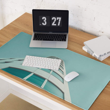 Teal modern architecture large gaming mouse pad with non-slip base