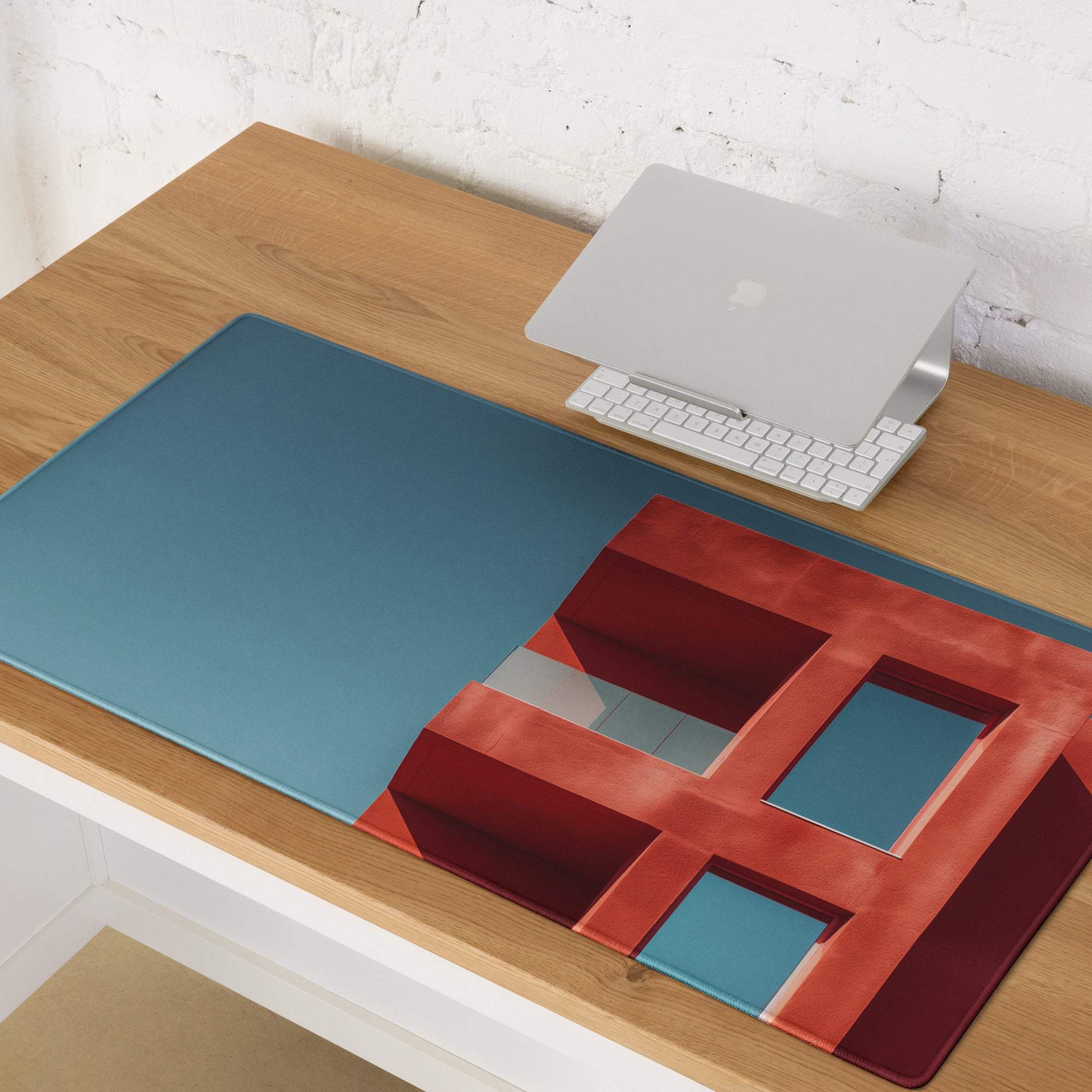 Blue and red geometric Architectural Blue Sky Red Building large gaming mouse pad