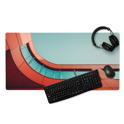 Bold orange red curved architecture gaming mouse pad with non-slip base