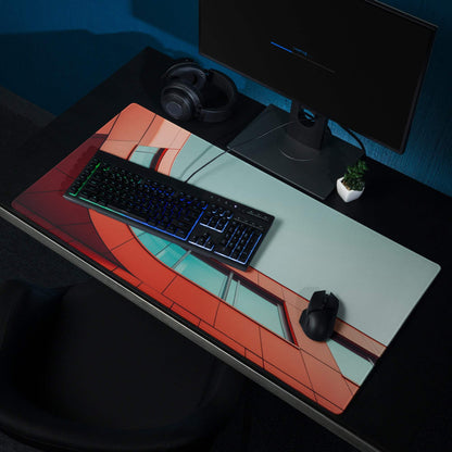 Bold vibrant orange red architectural curve gaming mouse pad with non-slip base