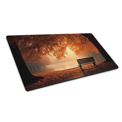 Autumn park bench scene large gaming mouse pad with serene tree lake and bench