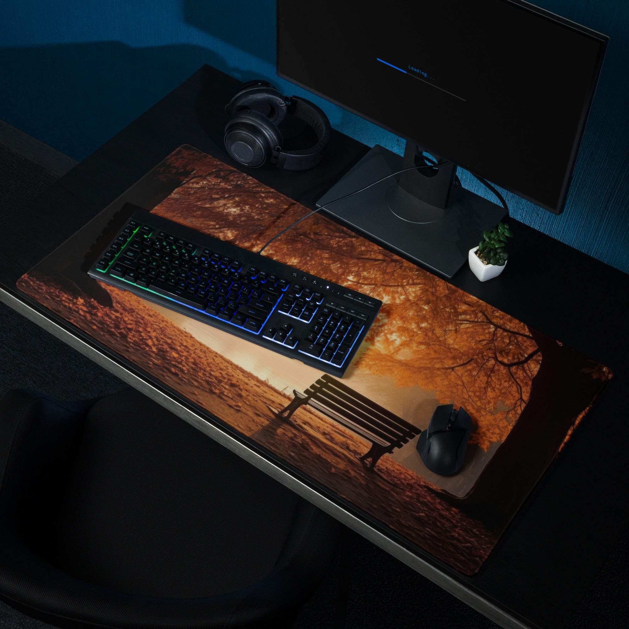Autumn park bench gaming mouse pad with non-slip backing