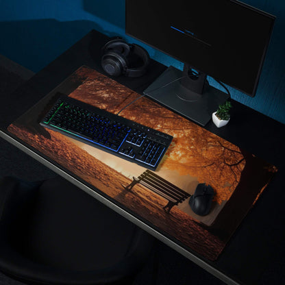 Autumn park bench gaming mouse pad with non-slip backing