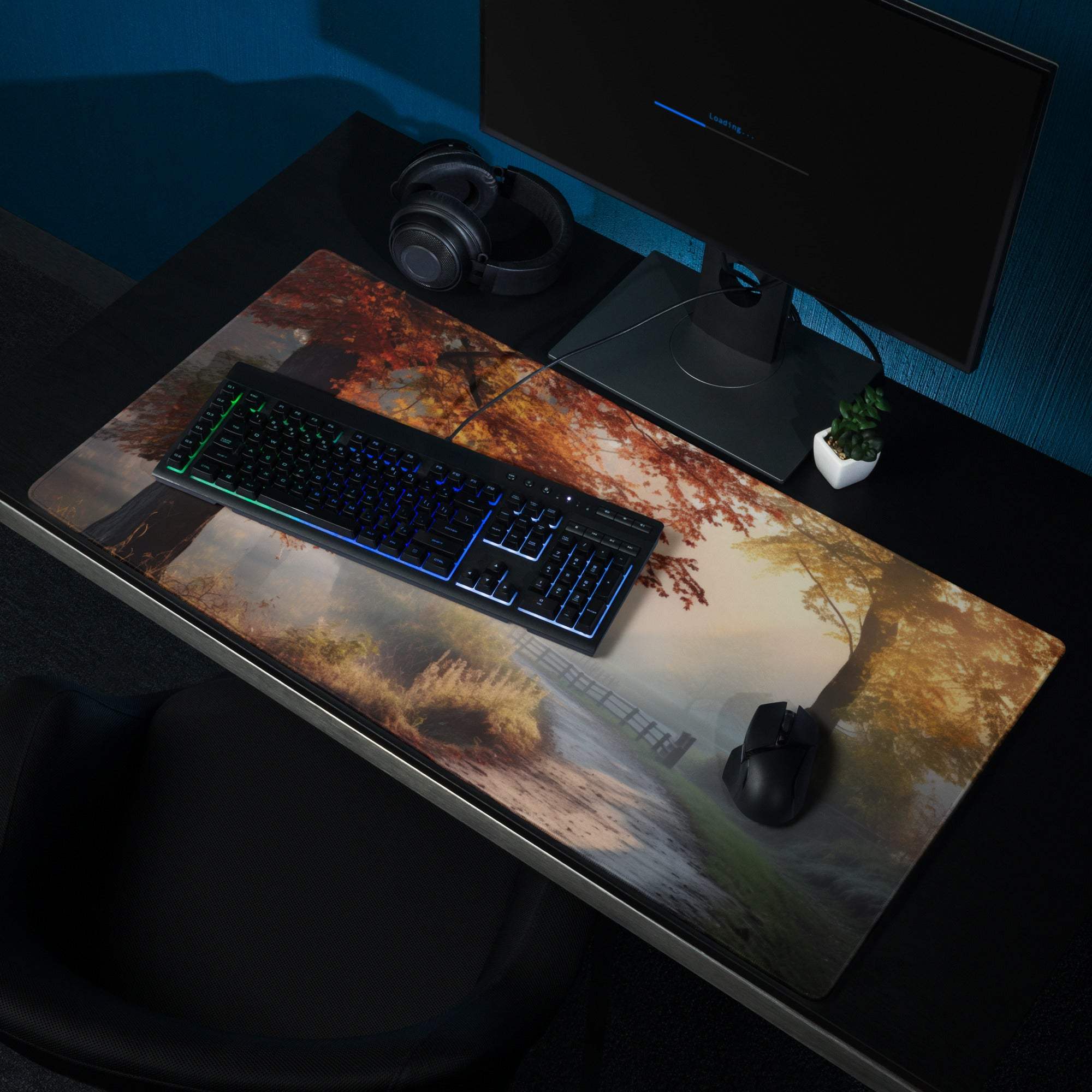 Warm autumn forest gaming mouse pad with leaves river large size stitching