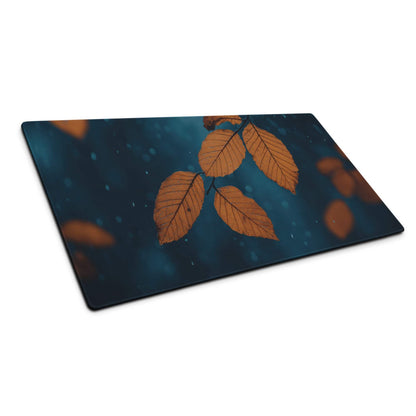 Nature inspired autumn leaves on teal rectangular cutting board mouse pad