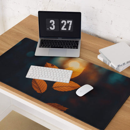 Large autumn leaf gaming mouse pad with orange design, non-slip backing