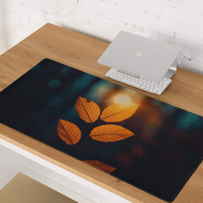 Large black autumn leaf gaming mouse pad with non-slip backing