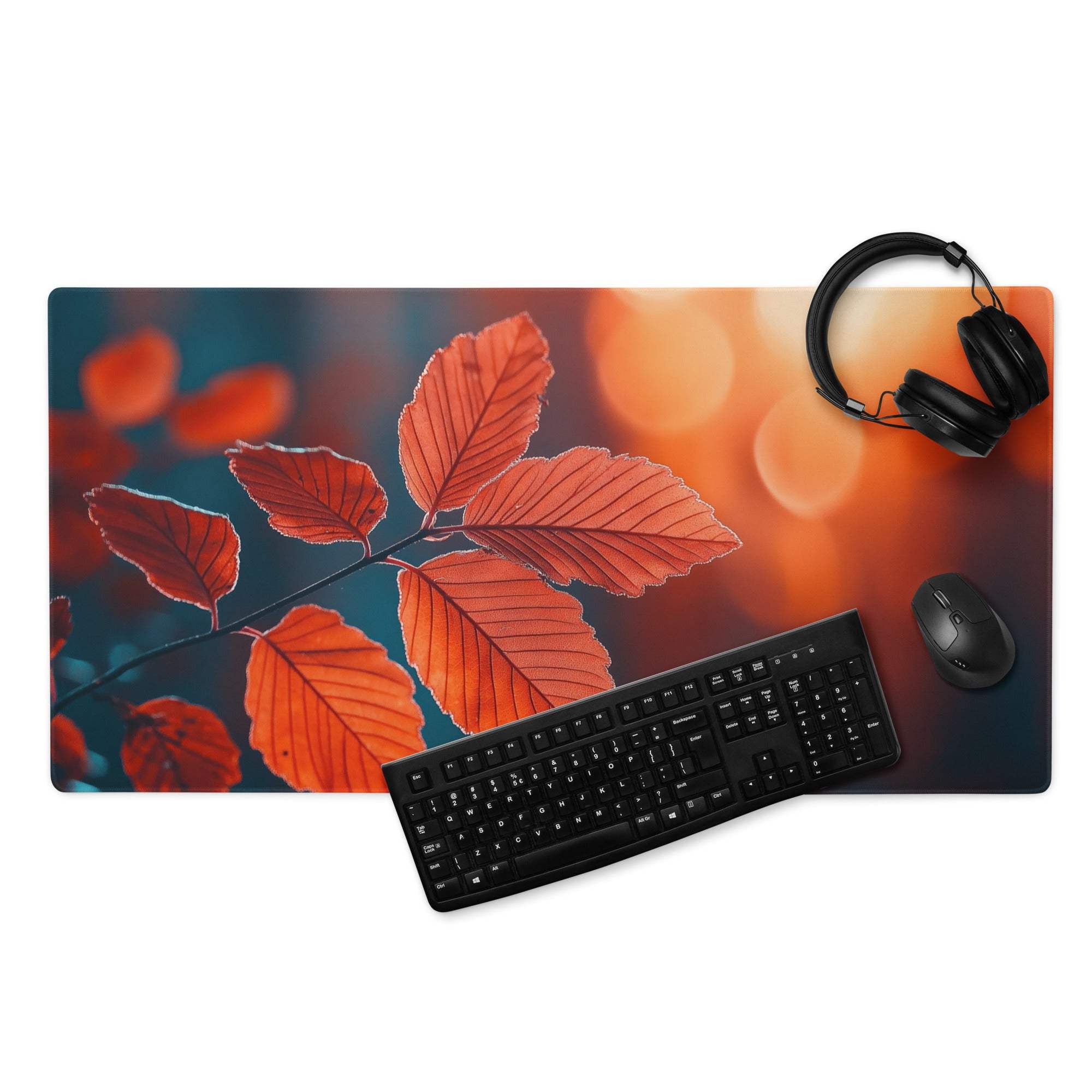 Autumn leaves warm sunset large gaming mouse pad with vibrant design
