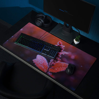 Vibrant red pink crystalline leaf macro close-up large gaming mousepad