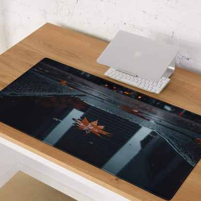 Black glossy orange maple leaf on wet pavement mousepad for Dota CSGO gamers