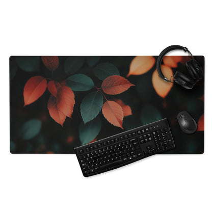 Autumn Leaves Dark Mood large gaming mouse pad with vibrant leaf design