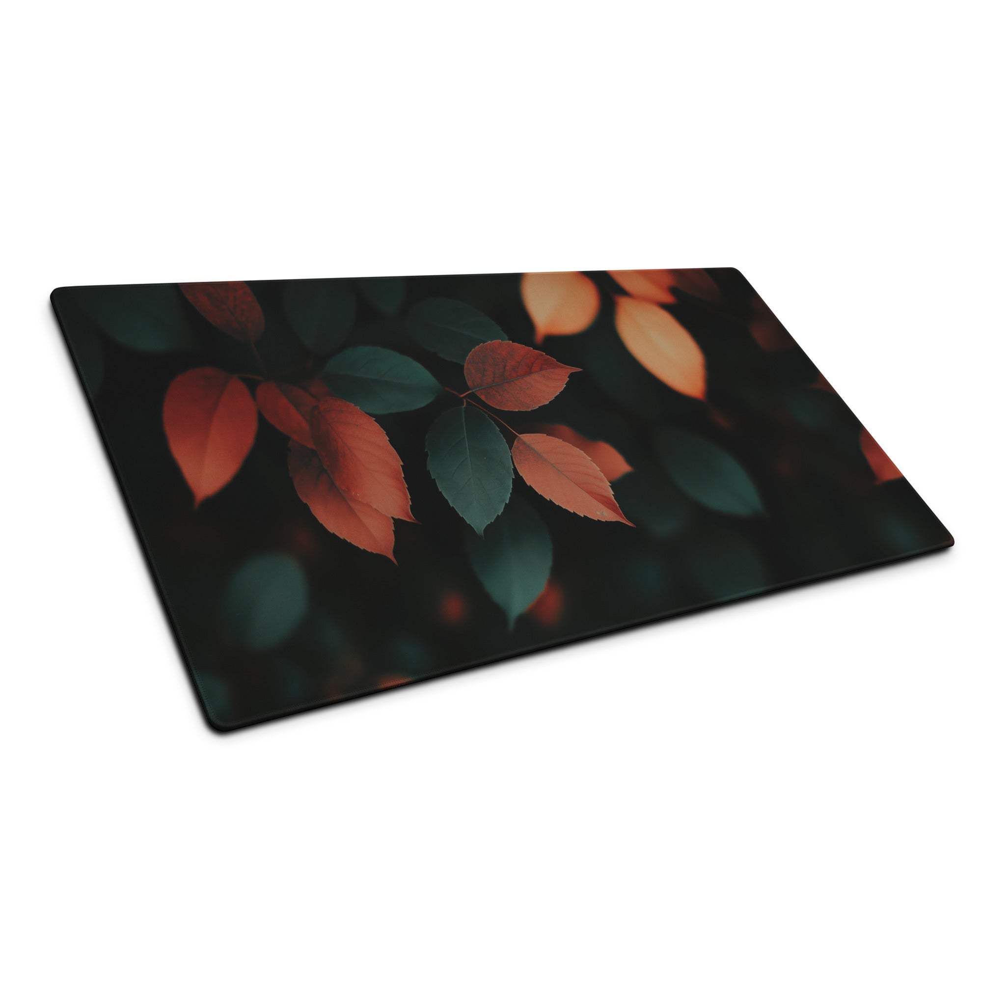 Autumn Leaves Dark Mood gaming mouse pad with orange green leaf design