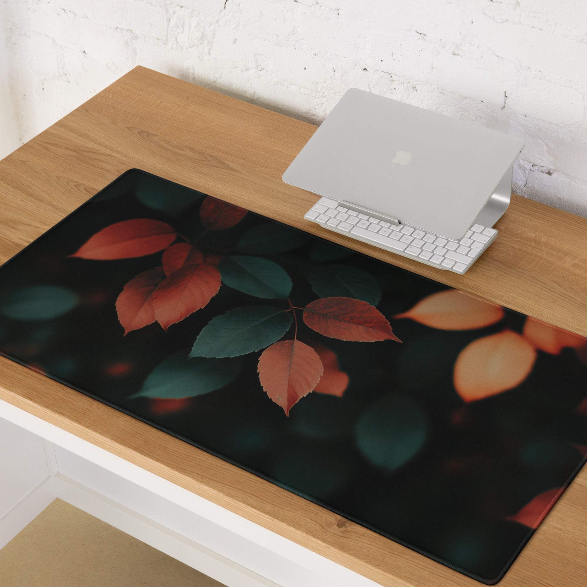 Autumn Leaves Dark Mood large gaming mouse pad with vibrant leaf design