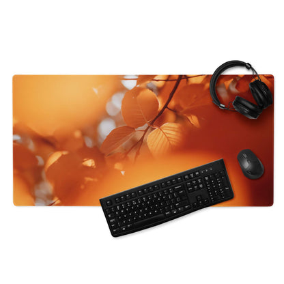 Autumn Orange Aura large gaming mouse pad with orange leaves design