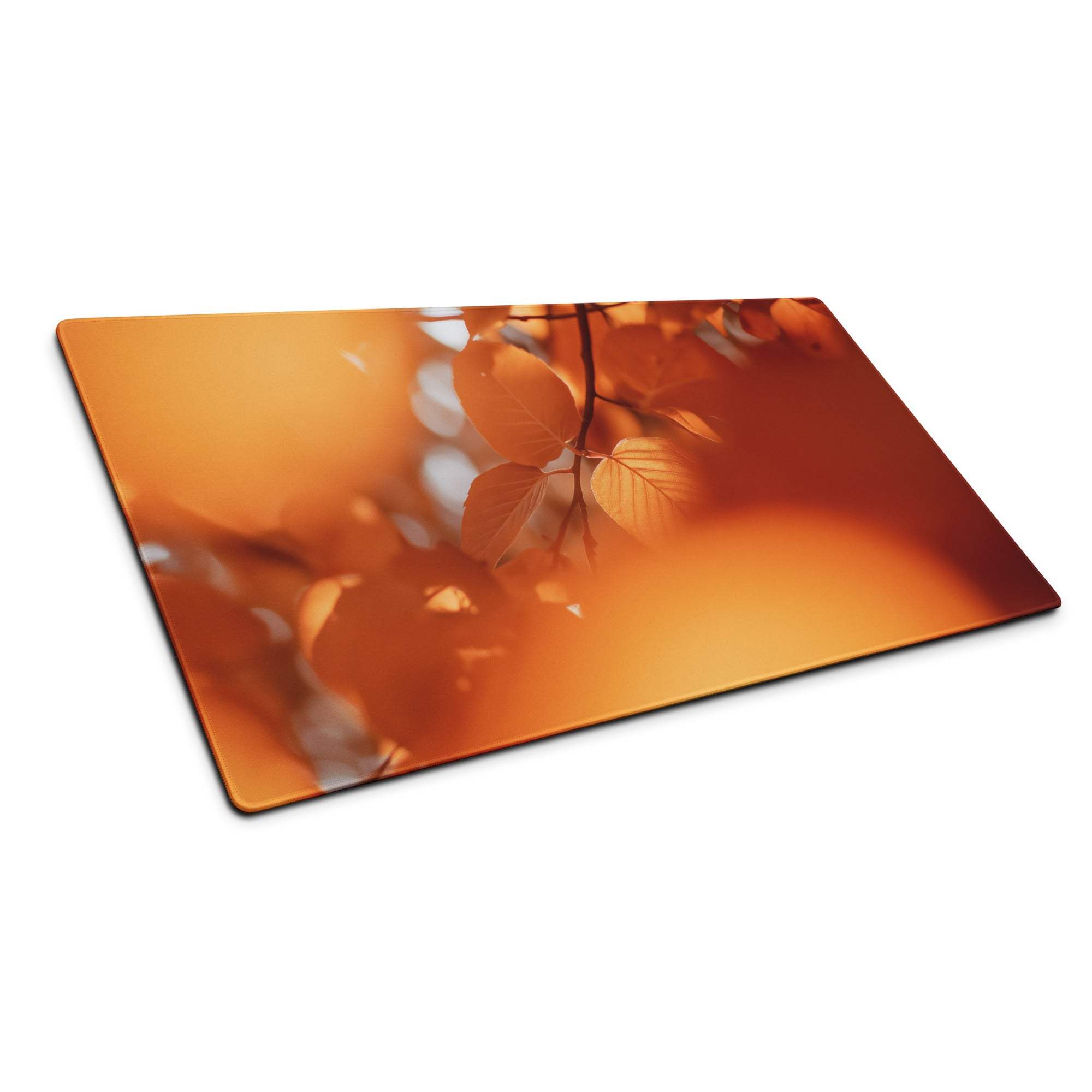 Autumn orange aura large gaming mouse pad with printed autumn leaves design