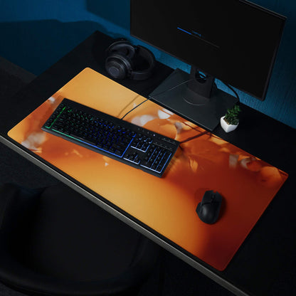 Autumn Orange Aura large gaming mouse pad with orange floral pattern