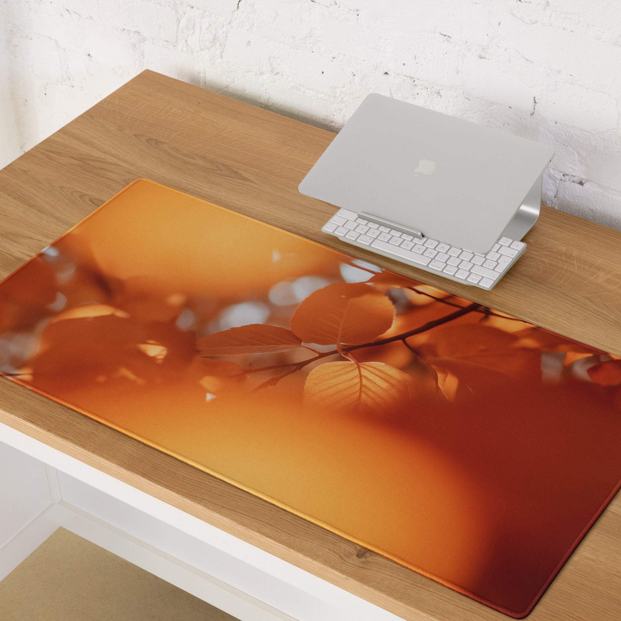 Autumn Orange Aura large gaming mouse pad with orange autumn leaves design