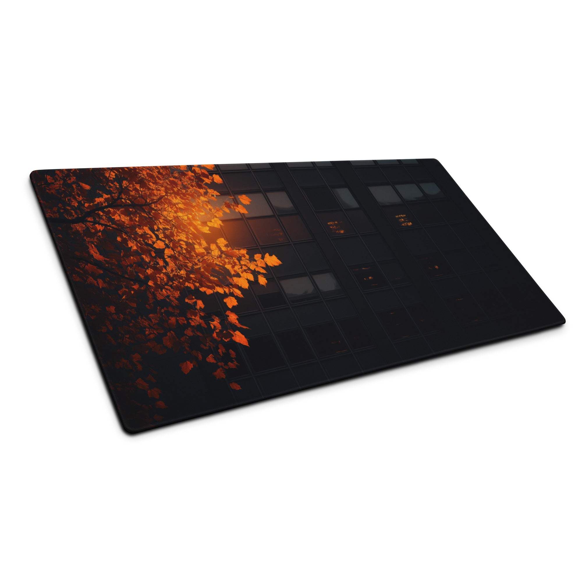 Moody autumn leaves over urban windows rectangular glass cutting board
