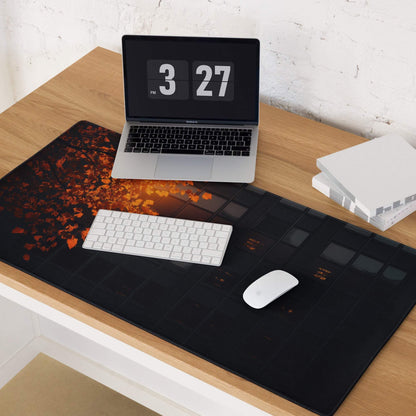 Black mat with autumn leaf design and non-slip backing
