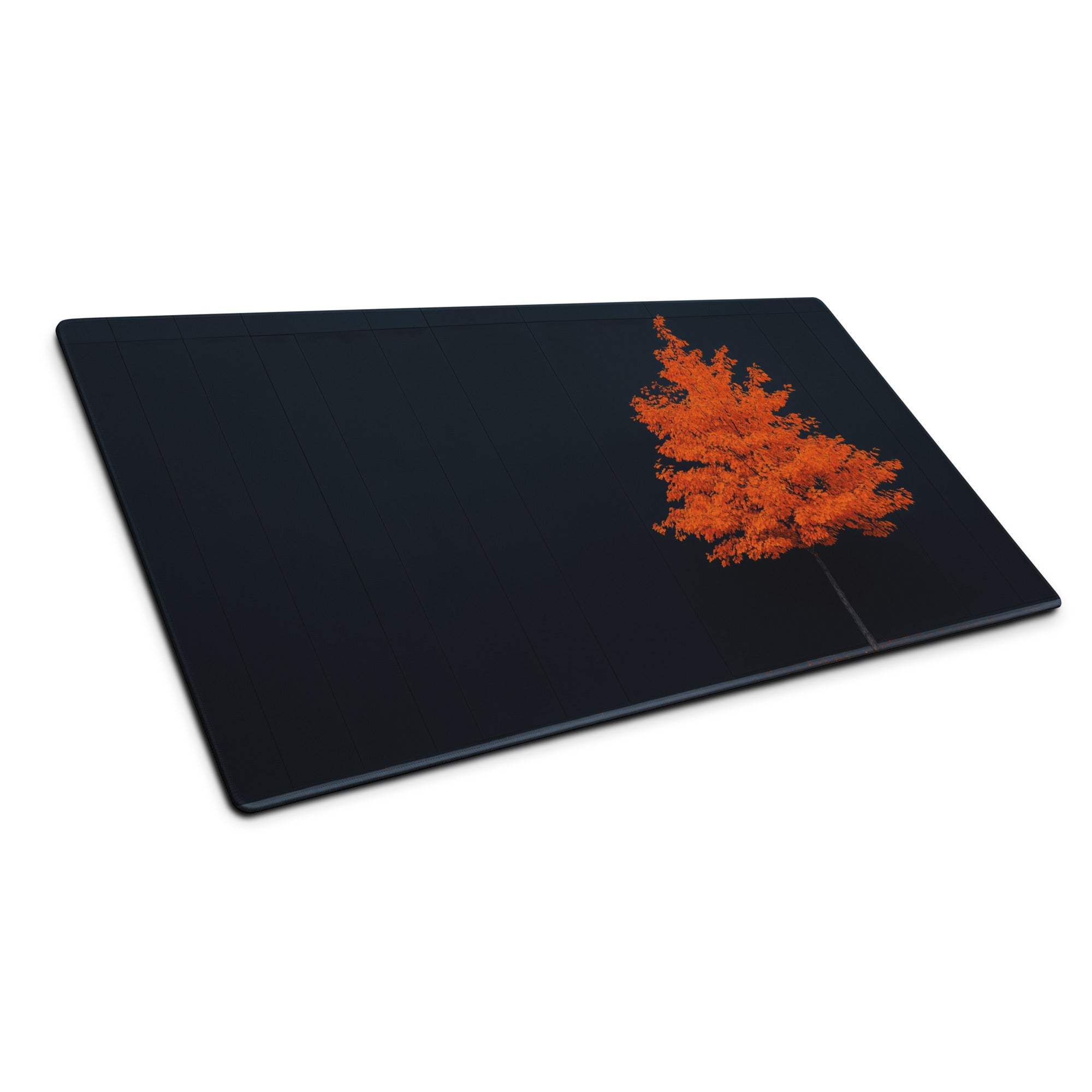 Black rectangular cutting board with vibrant orange tree design
