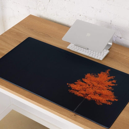 Black rectangular mousepad with vibrant orange tree on dark backdrop