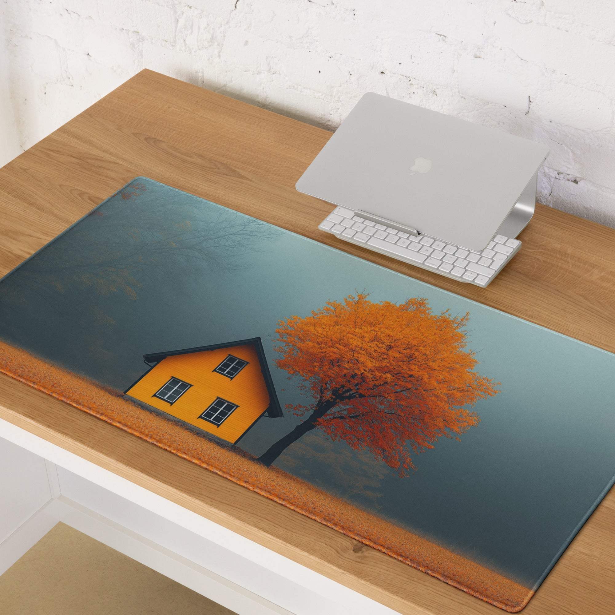 Autumn Calm Landscape Orange House And Tree large non-slip gaming mousepad