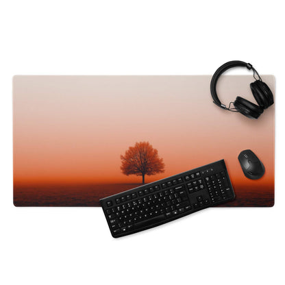 Sunset tree landscape gaming mousepad with non-slip base and edge stitching