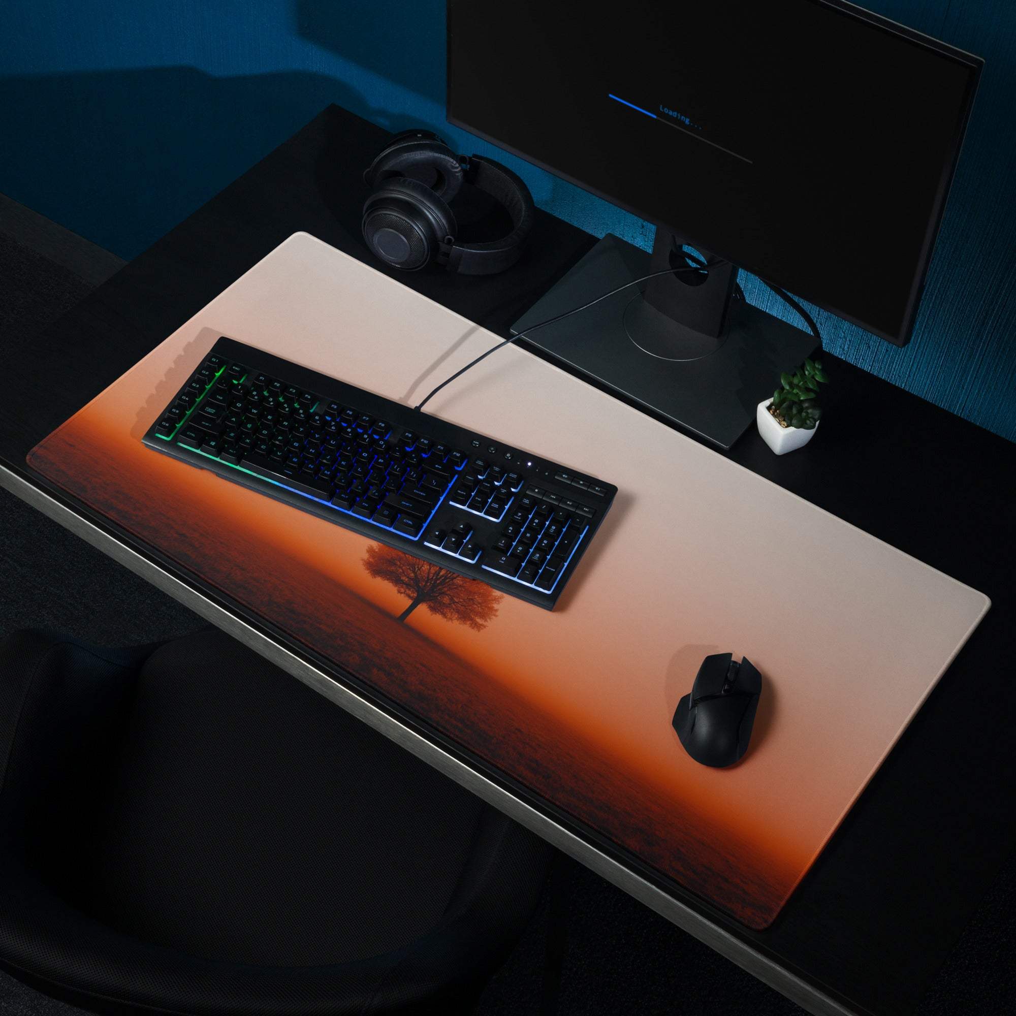 Sunset tree landscape large gaming mouse pad with non-slip base