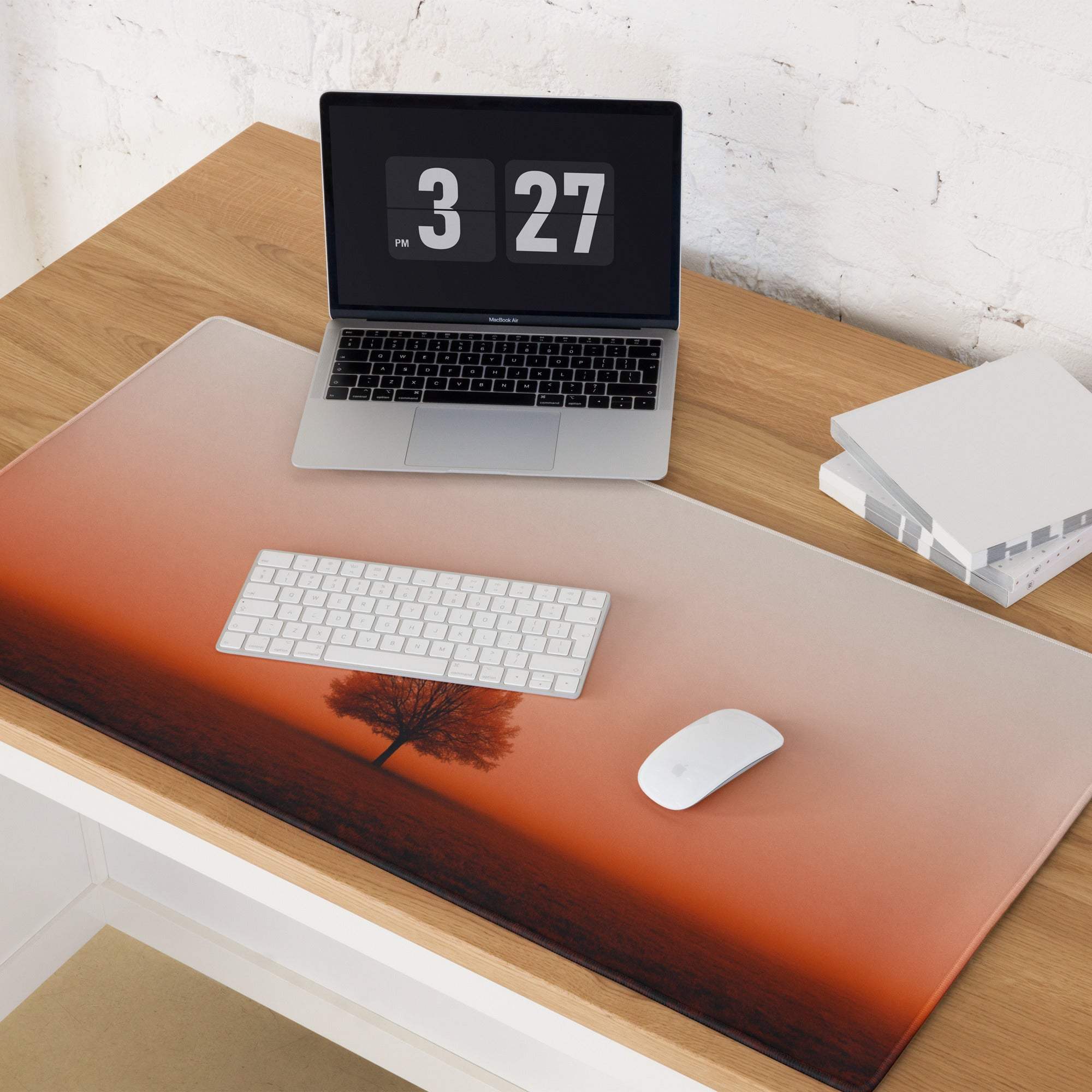 Sunset tree silhouette gradient orange-pink desk mat gaming mouse pad