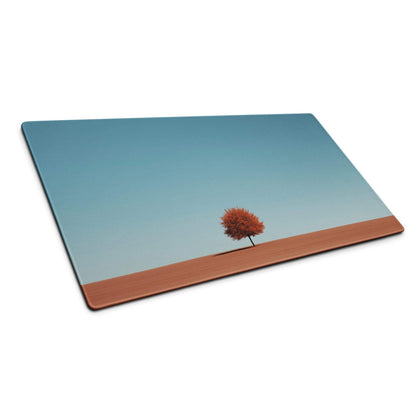 Minimalist desert landscape glass cutting board with orange tree, blue sky gradient
