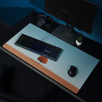 Light blue tan minimalist desert tree gaming mouse pad large non-slip